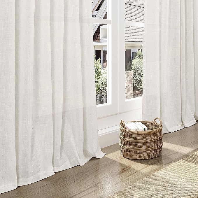 Nanspring Cream Small Linen Textured Curtains 24 Inch Length Light Filtering Semi Sheer Short Curtains Back Tab Rod Pocket Boho Kitchen Tier Window Curtain for Bathroom Basement Camper 26x24 Inches