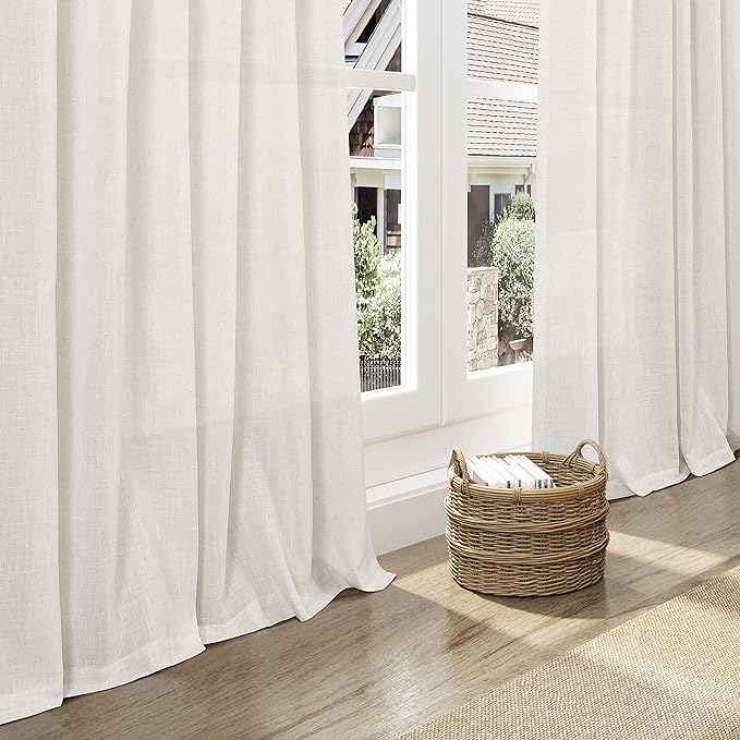 Cream Linen Curtains 84 inches Long for Bedroom Back Tab Light Filtering Privacy Sheer Curtains Modern Farmhouse Decor for Living Room Dinning Room Cotton Textured Gauze Curtain 2 Panel Set 36x84