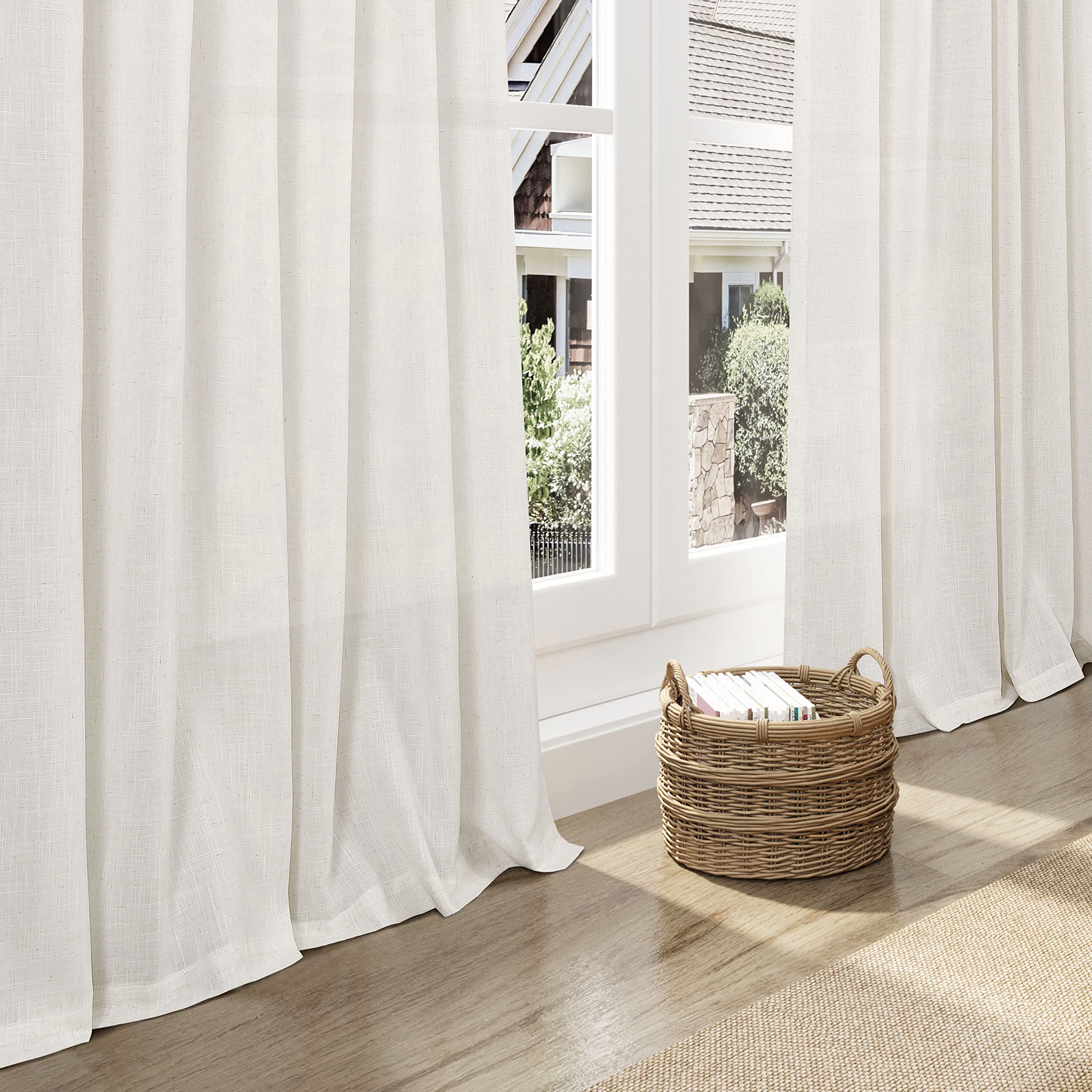 132 inch Curtains Extra Long 2 Panels Set Back Tab Neutral Farmhouse Drapes Light Filtering Semi Sheer Linen Curtain 132 inch Length for Floor to Ceiling Window Patio Sliding Door Ivory Cream 11ft