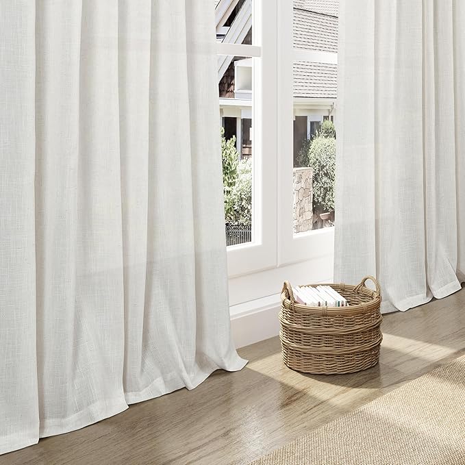Nanspring Natural Linen Curtains 96 Inches Long for Living Room Bedroom Rustic Light Filtering Curtains Back Tab and Rod Pocket Farmhouse Decor Curtain for Dinner Room Office 52x96, 2 Panels