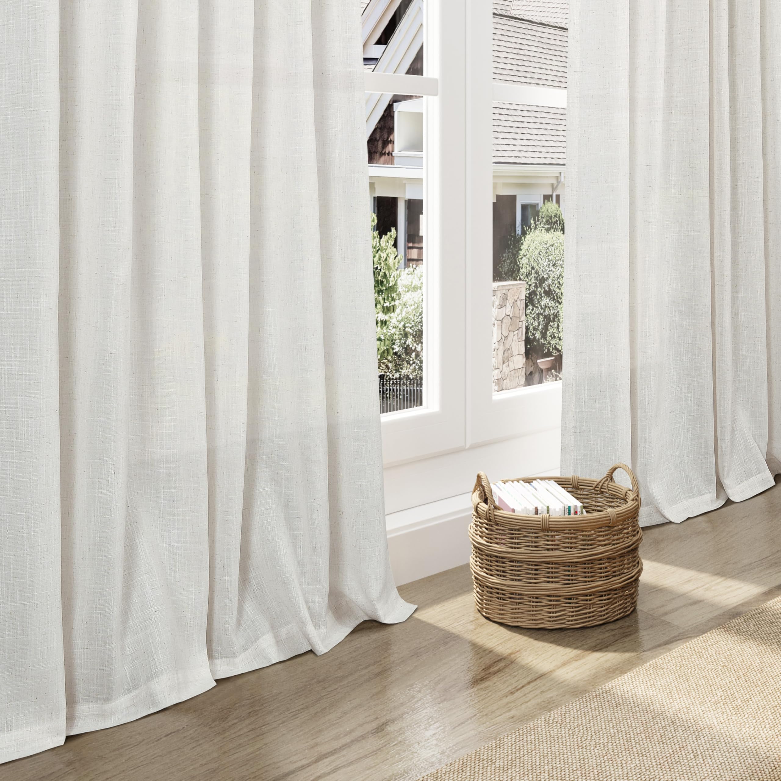 Nanspring Natural Linen Curtains 90 Inches Long for Living Room Country Semi Sheer Light Filtering Curtains Farmhouse Decor Boho Curtain for Bedroom Back Tab and Rod Pocket 52x90, 2 Panels