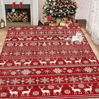 Christmas Rug 4x6 Washable Rugs, Boho Christmas Tree Snowflake Rug Non-Slip Soft Low Pile Non Shedding Indoor Holiday Carpet for Living Room Bedroom Dining Room Home Office (XmasRed, 4'x6')