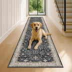 Hazo Haus Black Boho Washable 3x12 Extra Long Runner Rug for Hallway, Waterproof Large Kitchen Floor Rug, Non-Slip Stain & Fade Resistant, Vintage Floral Decor