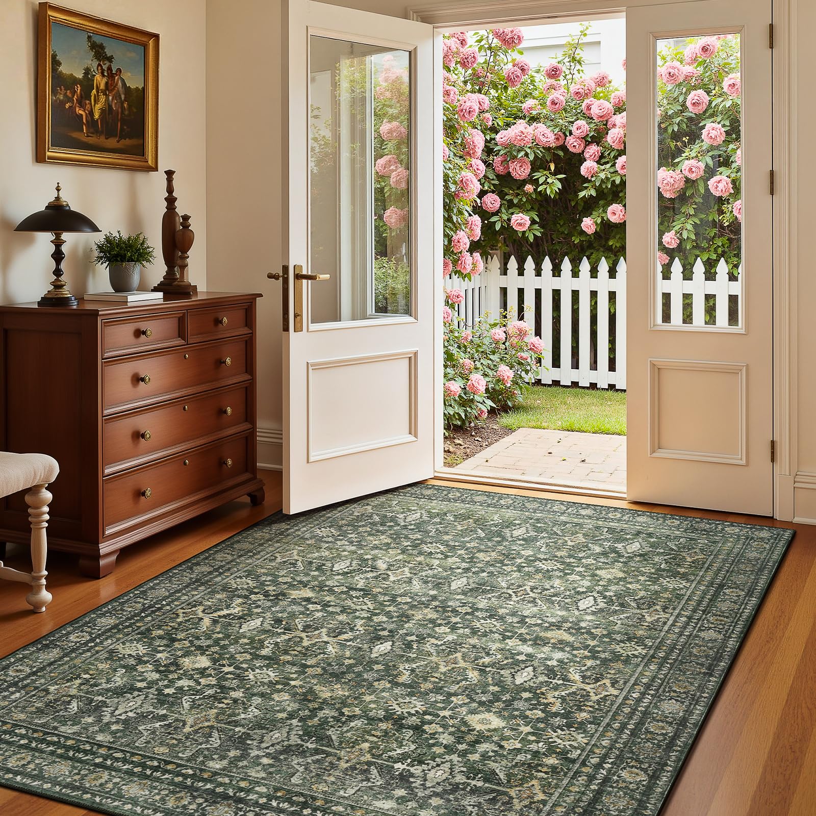 4x6 Area Rugs for Entryway, Green Washable Non-Slip Area Rug for Kitchen