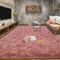 Tepook Blush Pink Area Rugs for Living Room Girls Bedroom, 9x12 Fluffy Shaggy Dusty Pink Rug for Kids Room Playroom, Plush Shag Non-Slip Carpet for Nursery Dorm Classroom, Cute Rose Beige Rug