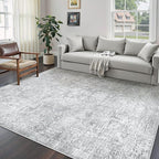 8x10 Area Rug Washable Vintage Living Room Carpet Large Indoor Non Slip Grey Bedroom Distressed Low Pile Retro Accent Throw Rug for Dining Room