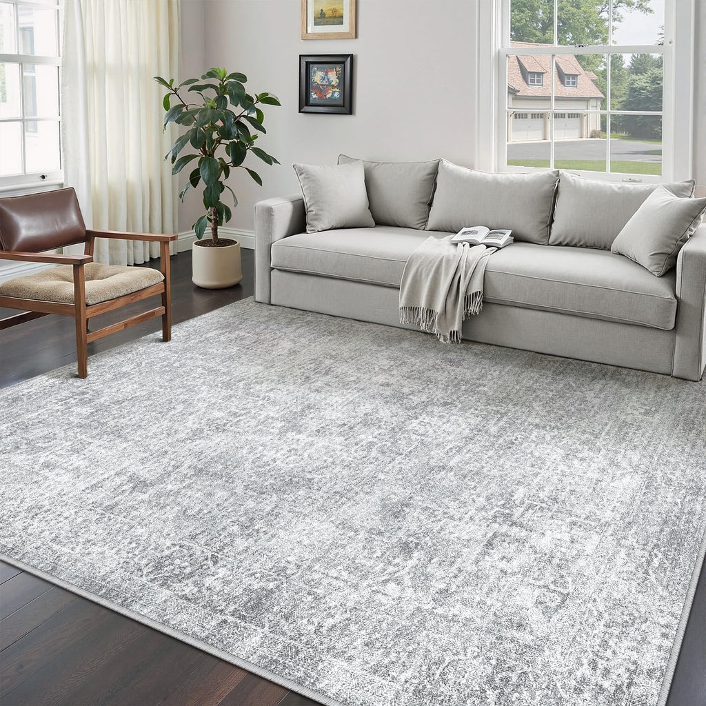 PureCozy 8x10 Area Rug Vintage Gray Distressed