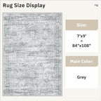 7x9 Area Rug for Living Room Washable Abstract Vintage Soft Thin Indoor Floor Non-Slip Carpet for Bedroom Dining Room Grey