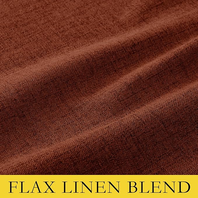 NICETOWN 100% Absolutely Blackout Linen Curtains with Thermal Insulated Liner, 52" Wide, 2 Panels, 120" Long Drapes, Grommet Retro Burnt Orange Linen Curtains Vertical Drapes Privacy for Bedroom