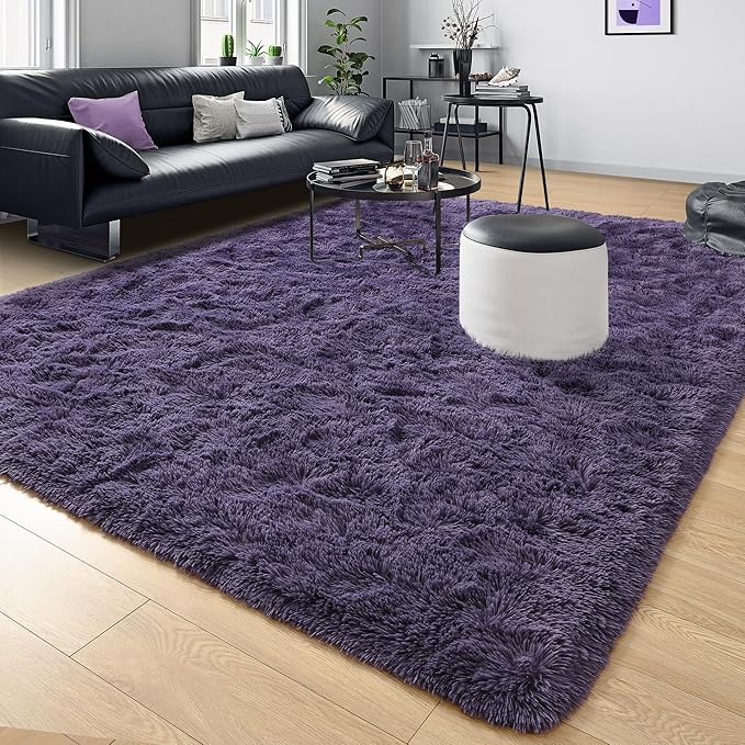 Tepook 4x6 Area Rugs for Living Room, Soft Fluffy Shag Gray Purple Rug for Bedroom Nursery, Modern Shaggy Plush Upgraded Non-Slip Carpet for Girls Boys Kids Room Dorm Home Decor