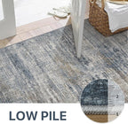 BEIMO Area Rugs 5x7 for Living Room Bedroom, Modern Abstract Machine Washable Rug, Large Soft Low Pile Floor Carpet with Non Slip Backing for Dining Room, Denim Blue/Taupe