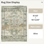 Soalmost Washable Area Rug 8x10, Large Soft Rugs for Living Room Farmhouse Vintage Area Rugs for Bedroom Dining Room Non-Slip Stain Resistant Under Table Rug Olive Beige