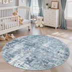 6x6 Blue/Grey Round Rug 6ft Living Room Circle Rug Vintage Round Area Rug Non Slip Indoor Carpet for Dining Room Bedroom