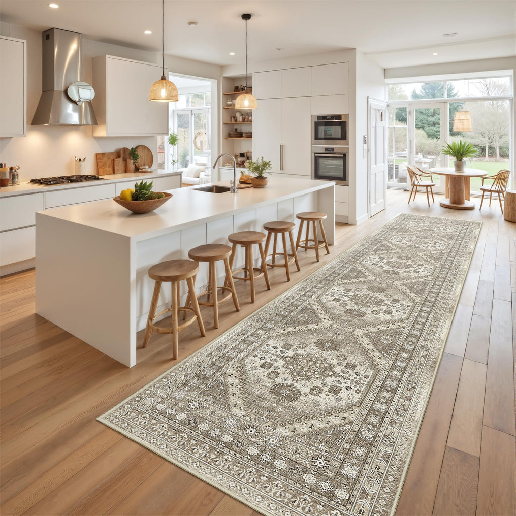 Restydon Runners for Hallway 12ft, Non-Slip Long Bathroom Rugs, Brown