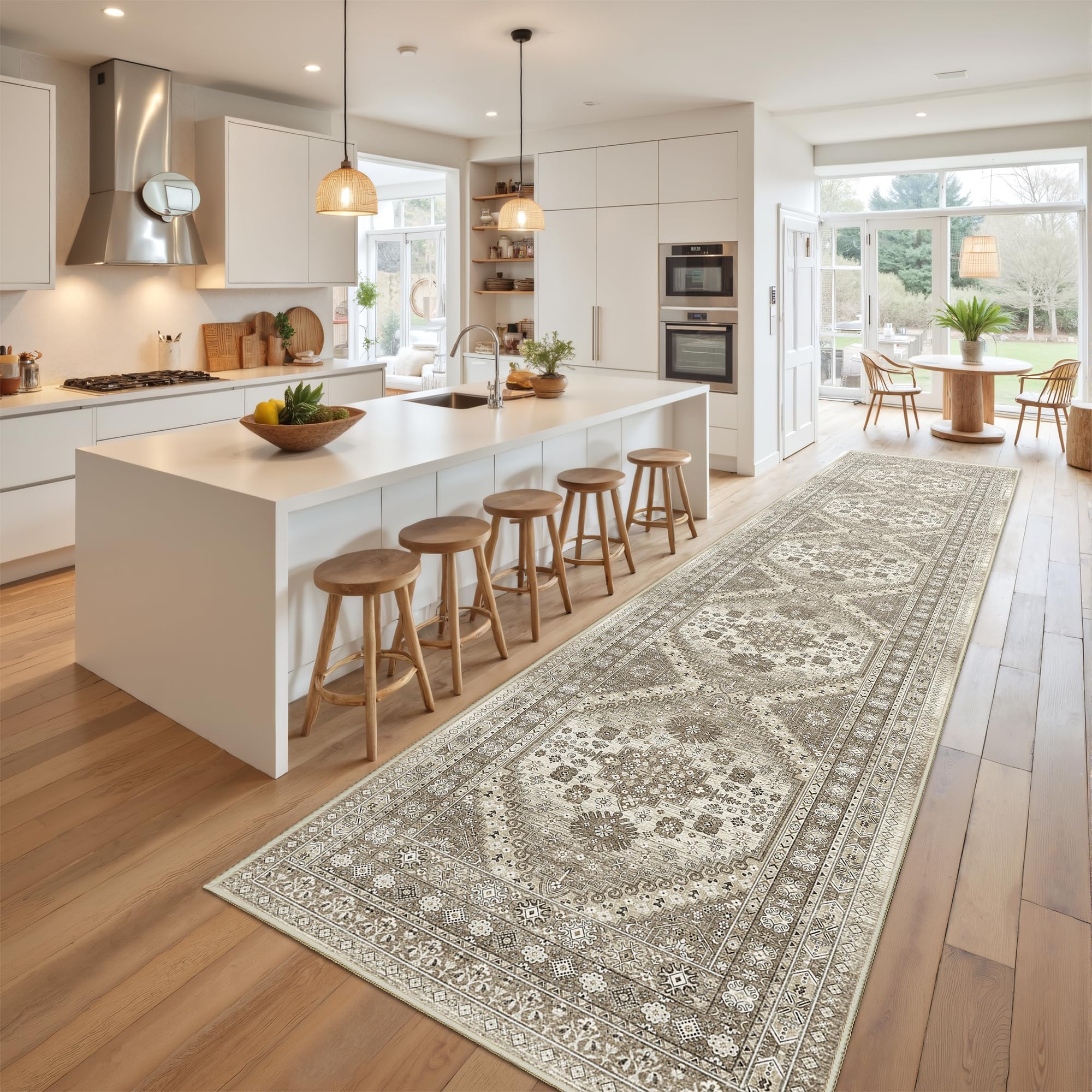 Restydon Runners for Hallway 12ft, Non-Slip Long Bathroom Rugs, Brown