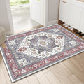 OPPODREAM Soft Area Rugs 2x3, Persian-Inspired Washable Rug, Red & Grey