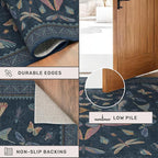 Dark Blue 2x3 Small Rugs for Bathroom Non Slip, Washable Vintage Boho Insect Rug for Kitchen Floor, Entryway Indoor, Powder Room, House Decor Aesthetic, Low Pile Non Slip Carpet