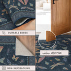 Blue 5x8 Washable Living Room Rugs - Stain Resistant Non Slip Insect Rug for Dining Room, Low Pile & Soft Carpet for Bedroom, Dark Vintage Décor Indoor, Non Skid with Rubber Backing