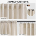 Cream Beige Linen Curtains for Living Room 126 Inches Long Light Filtering Semi Sheer Curtain Back Tab Modern Farmhouse Decor Elegant Drapes Floor to Ceiling High Window for Bedroom 52x126, 2 Panels