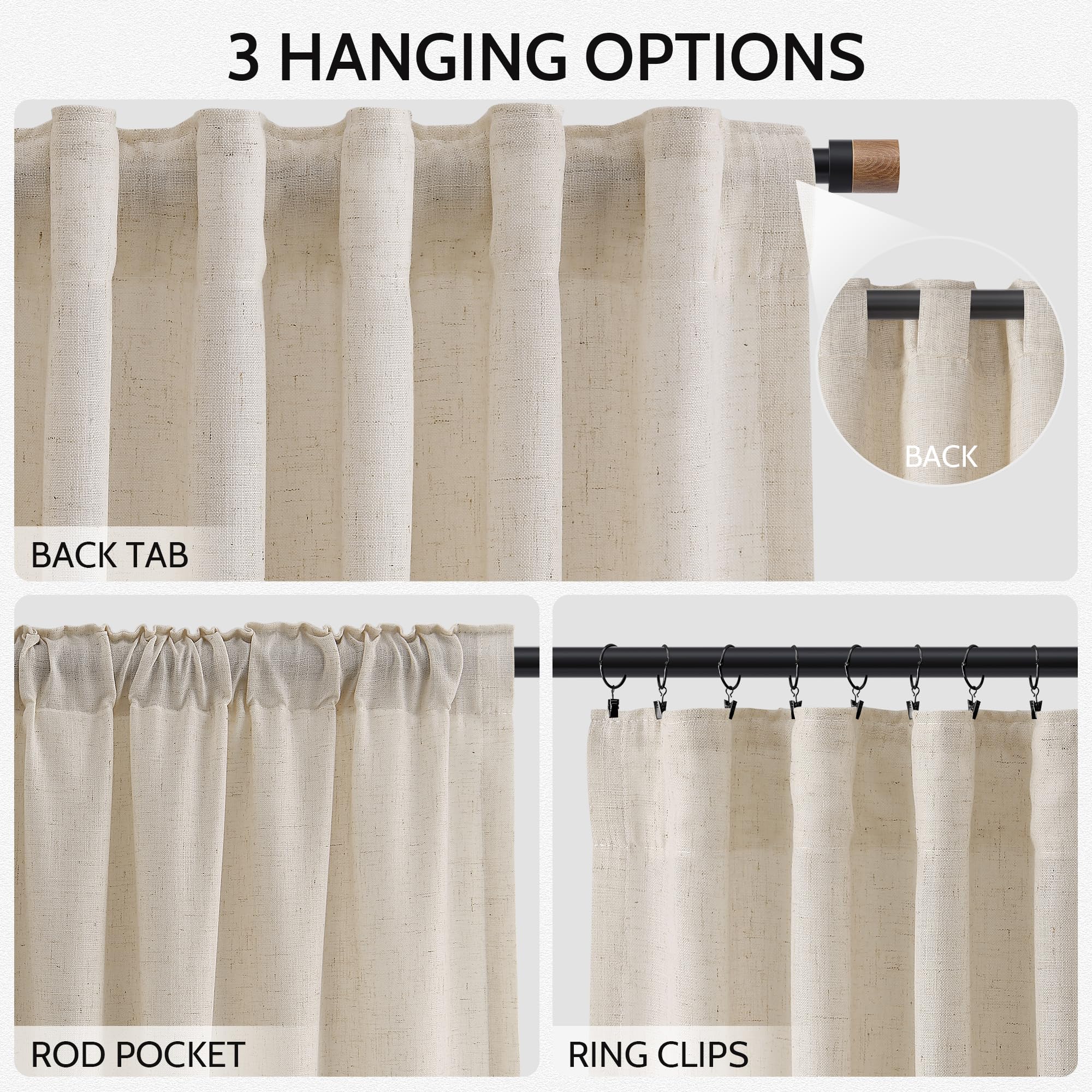 Nanspring Cream Beige Linen Curtains 84 Inches Long for Living Room Light Filtering Semi Sheer Curtain Back Tab Modern Farmhouse Decor Elegant Luxury Coastal Drapes for Bedroom Office 52x84,2 Panels