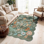 Washable 3x5 Entryway Area Rugs: Ultra Soft Low Pile Carpet for Kitchen Nursery Indoor Light-Weight Doormat Rug with Non-Slip Backing for Living Room Bedroom Small Boho Floor Mat(3x5, Floral/Green)