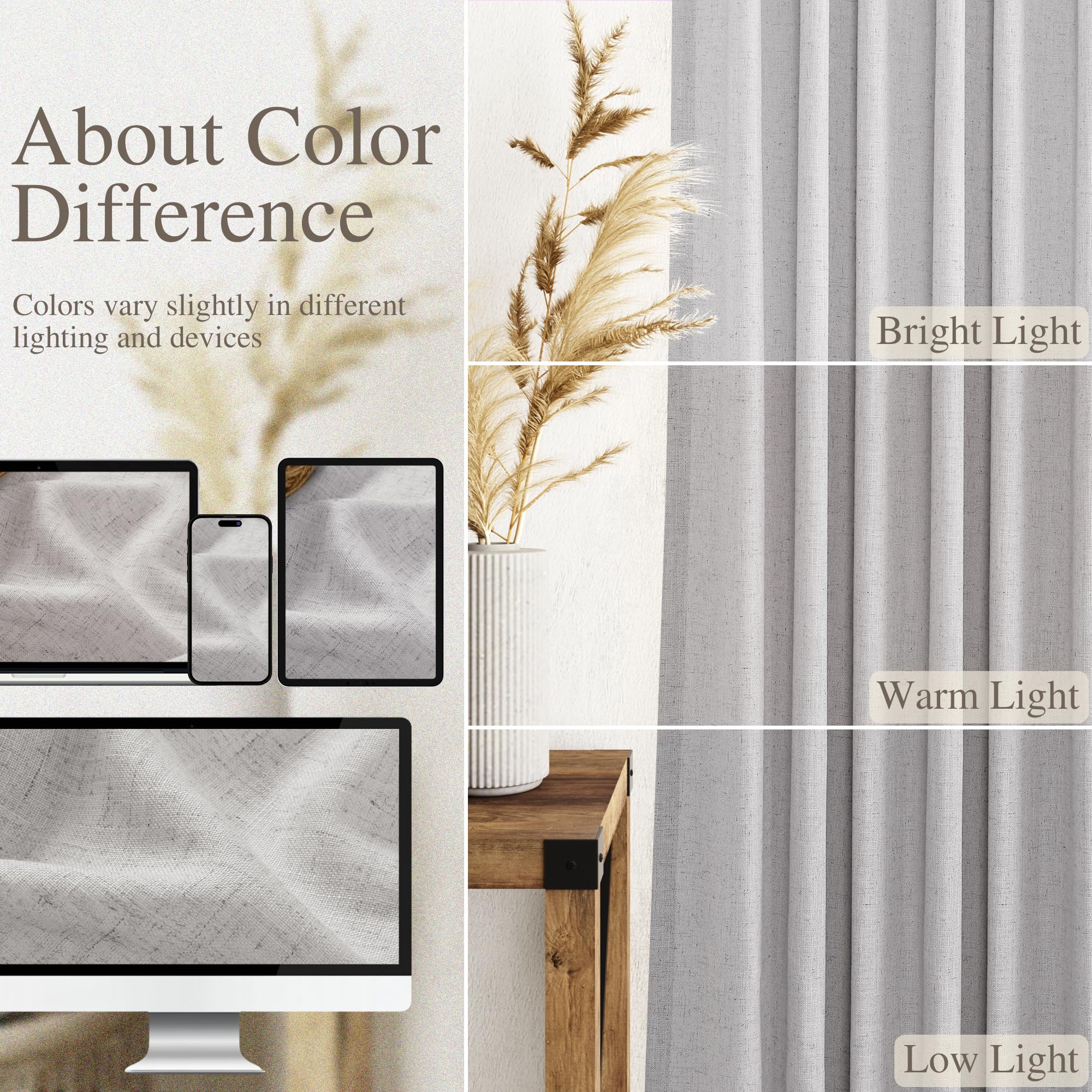 Nanspring Grey Linen Semi Sheer Curtains 72 Inches Long 2 Panels Set for Bedroom Back Tab Rod Pocket Light Filtering Drapes Cotton Textured Grey Farmhouse Living Room Curtain 52X72 Inches