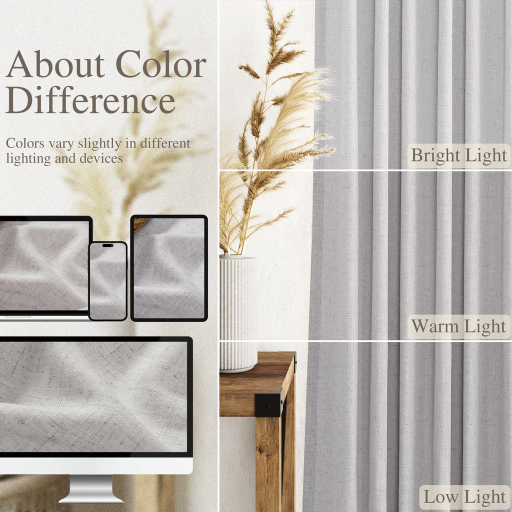 Nanspring Grey Linen Semi Sheer Curtains 72 Inches Long 2 Panels Set for Bedroom Back Tab Rod Pocket Light Filtering Drapes Cotton Textured Grey Farmhouse Living Room Curtain 52X72 Inches
