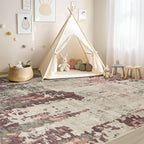 UERMEI 5x7 Area Rug Living Room Rugs - Washable Neutral Modern Abstract Soft Thin Rug Indoor Floor No Slip Rug Carpet for Bedroom Under Dining Table Home Office Decor - Purple/Green/Beige