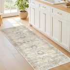 2x5 Rug Runner Washable for Entryway, Soft Bathroom Rugs with Non-Slip Backing, Abstract Low Pile Hallway Runner, Vintage Small Kitchen Carpet for Stair, Laundry Room(2'x5', Grey/Yellow)