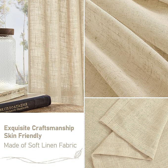 LAMIT Linen Kitchen Curtains 24 Inch Length, Semi Sheer Light Filtering Window Panels Back Tab and Rod Pocket Drapes for Basement/Small Windows, 25 x 24 Inch, 2 Panels