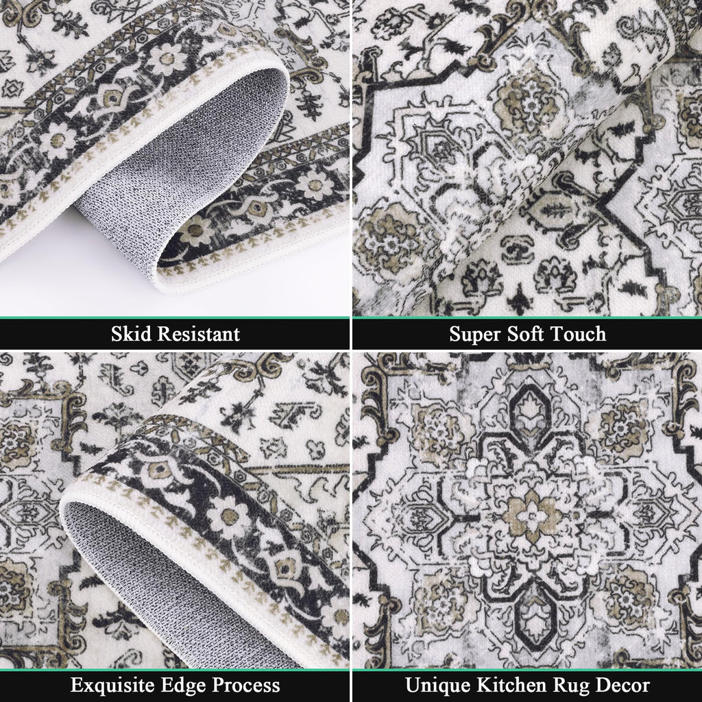 HEBE Boho Kitchen Rugs Set of 3, Non Slip Washable Kitchen Mats for Floor