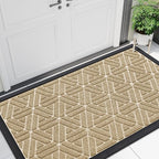 Smiry Front Door Mat Outside Entrance, Heavy Duty Sturdy Natural Rubber Doormat, Trap Dirt and Moisture, Easy Clean Low Profile Mats for Indoor Outdoor Entry, Grid Geometric (47x23, Beige)