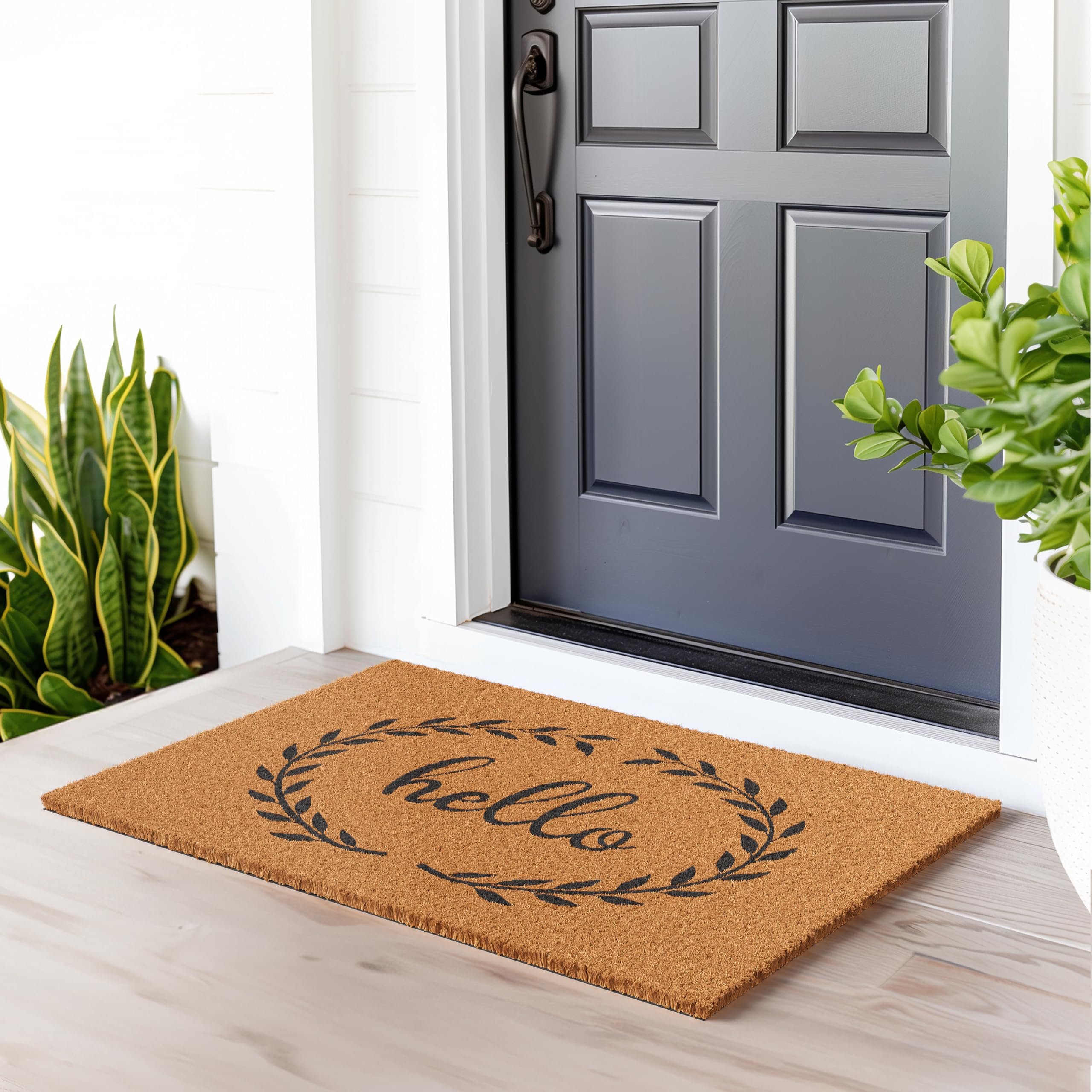 Barnyard Designs Natural Coco Coir Non-Slip Doormat (24x36, Hello Wreath)