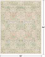 Hazo Haus Light Beige Green Living Room Rug, 6x8 Washable Area Rug for Kids Room, Bedroom, Nursery Room, Living Room, Dining Room, Low Pile Non-Slip - Vintage Design & Stain Resistance