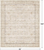 Beige Floral Washabel Area Rug for Living Room - 7x9 Non Slip Rugs for Dining Room Under Table, Bedroom Under Bed, Modern Farmhouse Décor Indoor, Low Pile Soft Geometric Carpet with Rubber Backing