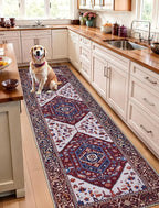 SERISSA Runner Rug for Hallways, 2'6"x10' Washable Non Slip Kitchen Runner Rug, Long Boho Rug Vintage Burgundy Navy Hallway Stair Ultra Soft Print Floor Carpet for Bedroom Bathroom Laundry Room