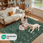 3x5 Area Rugs Living Room Rug: Washable Vintage Distressed Floral Rug No Slip Stain Resistant Soft Carpet Indoor Large Carpets for Bedroom Dining Room Farmhouse Nursery Home Office Deep Green