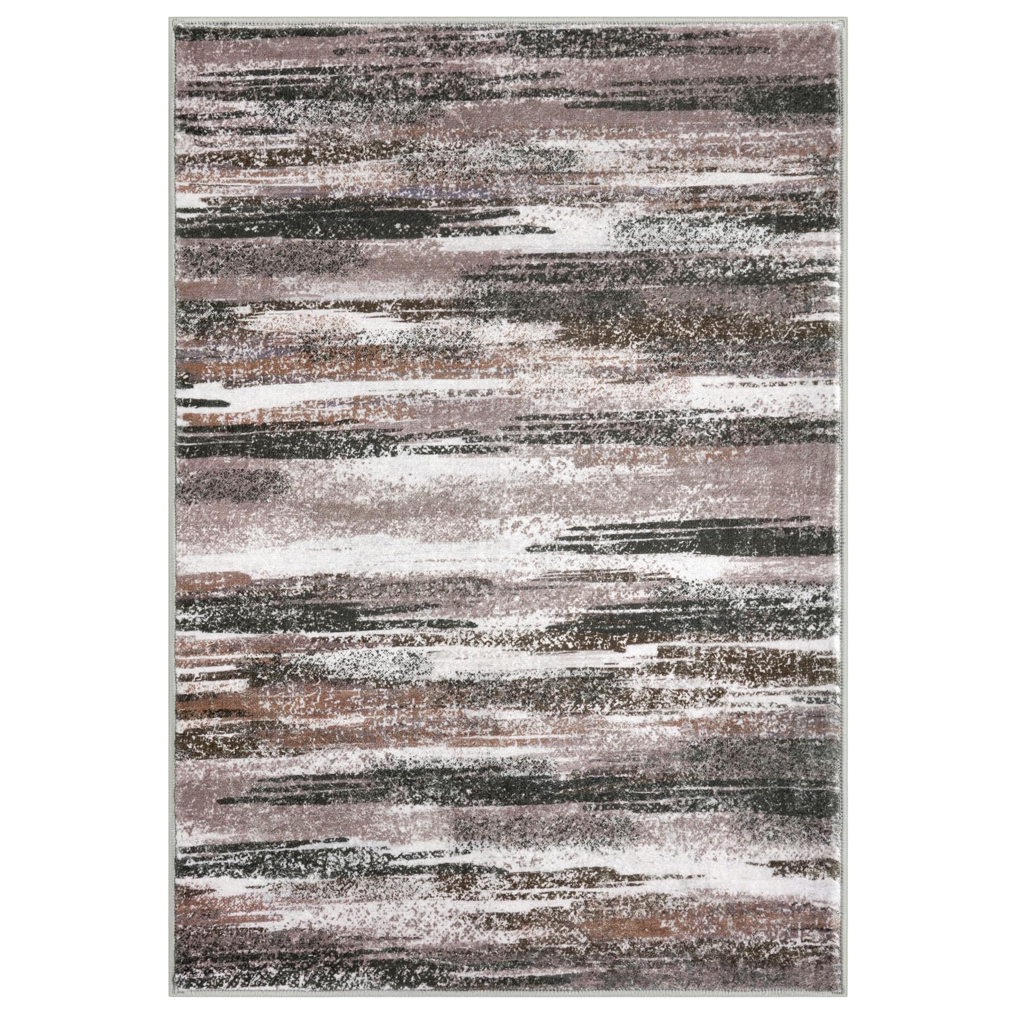 Lansny Modern Abstract Runner Rug 3x10, Dark Light Brown White Washable Kitchen Runner Non-Slip Soft Hallway Rug Runner Thin Print Faux Wool Carpet for Entryway Bedroom Laundry Room Indoor