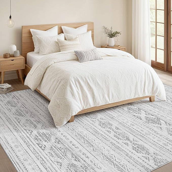 Nakagishi 6x9 Area Rugs Living Room: Washable Boho Large Neutral Soft Farmhouse Rug Stain Resistant Modern Indoor Floor Non-Slip Carpet for Bedroom Nursery Kids Office Dining Room Dorm- Dark Grey