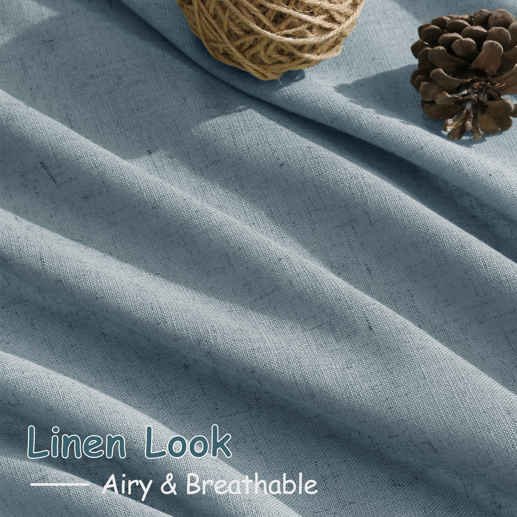 Extra Long Light Blue Linen Curtains 120 Inch for Living Room 2 Panels Set Rod Pocket Back Tab Light Filtering Semi Sheer Soft Linen Window Drapes Privacy High Ceiling Drapes for Farmhouse 52x120
