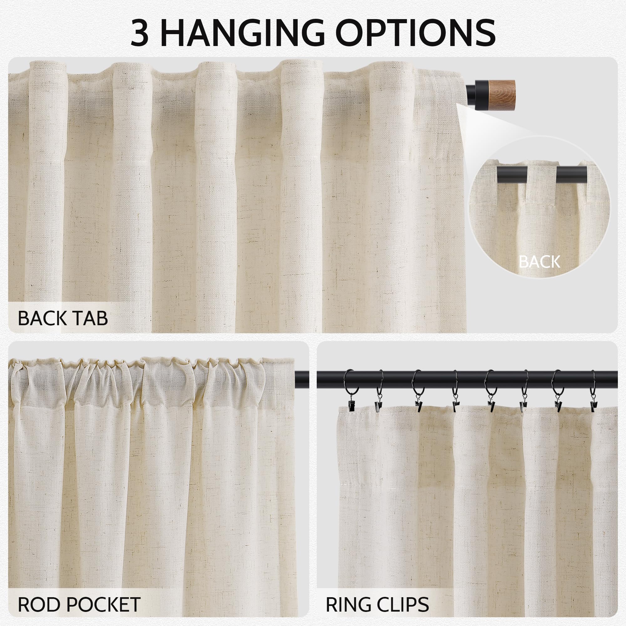 Birch Beige Linen 144 Inch Curtains for Living Room Light Filtering Semi Sheer Curtain Back Tab Modern Farmhouse Decor Elegant Coastal Drapes Floor to Ceiling High Window for Bedroom 52x144, 2 Panels