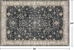 Black Washable 2x3 Entry Rug, Small Rugs for Entryway Kitchen Bathroom Door Mat Indoor Entrance, Non Slip Rubber Backing, Stain & Fade Resistant, Ashen Charcoal Floral Farmhouse Decor
