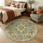 Area Rugs 4ft Washable Non-Slip, Floral Vintage Distress Print Pattern Medallion Carpet for Living Room Bedroom Dining Room, Brick Red Rust Neutral Brown Burnt Orange