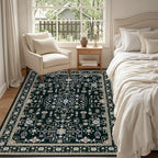 3x5 Area Rugs Living Room Rug: Washable Vintage Boho Medallion Rug No Slip Stain Resistant Soft Carpet Indoor Floor Large Carpets for Bedroom Dining Room Farmhouse Nursery Hallway Home Office Black