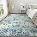 10x14 Area Rugs for Living Room Washable Rug: Anti-Skid Abstract Modern Living Room Rug Soft Thin Carpets Indoor Floor Non-Shedding Carpet for Bedroom Dining Farmhouse Nursery Blue Gray Gold