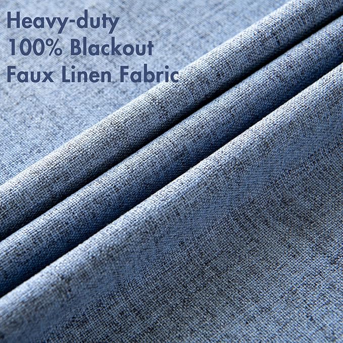 MIULEE 100% Blackout Linen Curtains for Bedroom 42x84 Inches Stone Blue