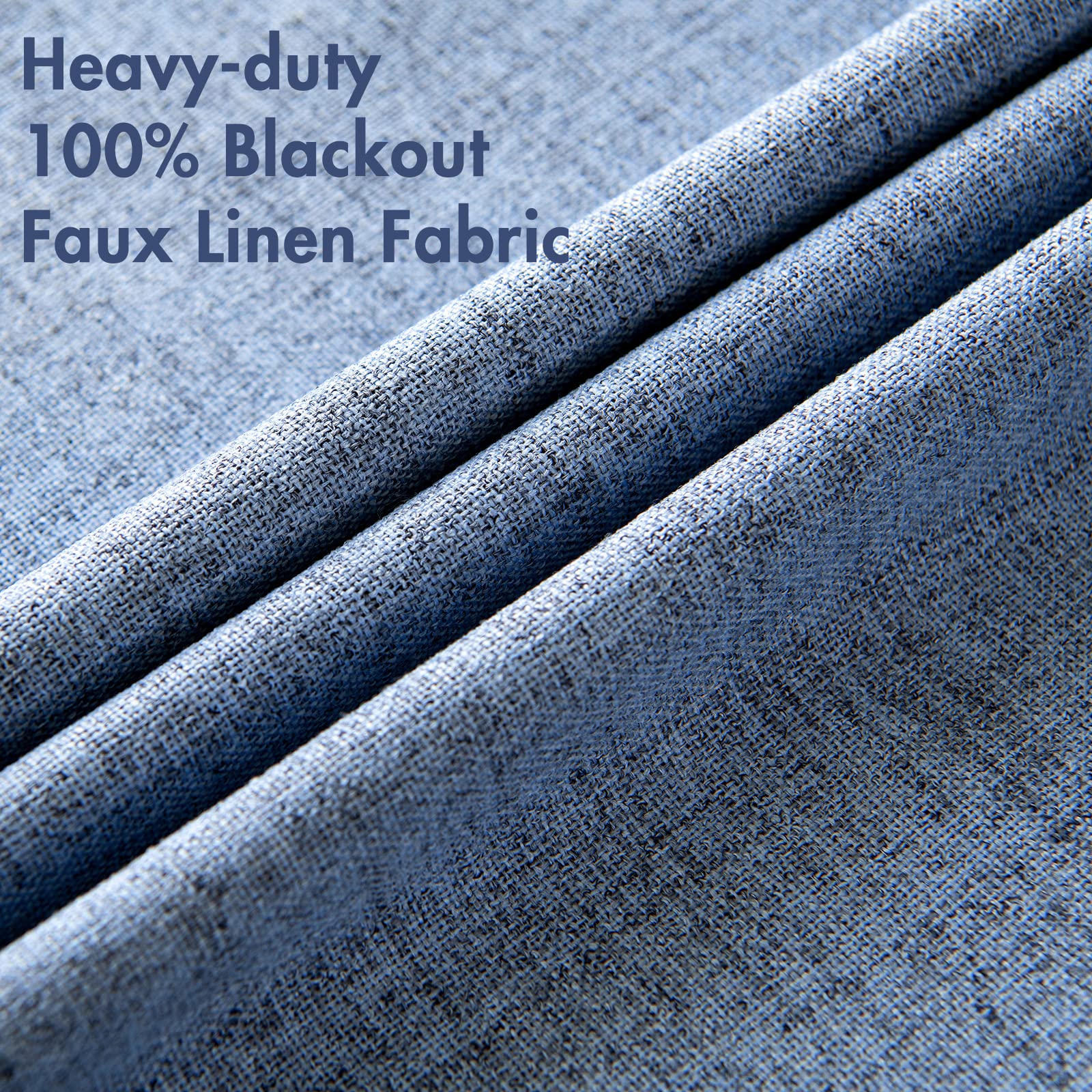 MIULEE 100% Blackout Linen Curtains for Bedroom 52x54 Inches Stone Blue