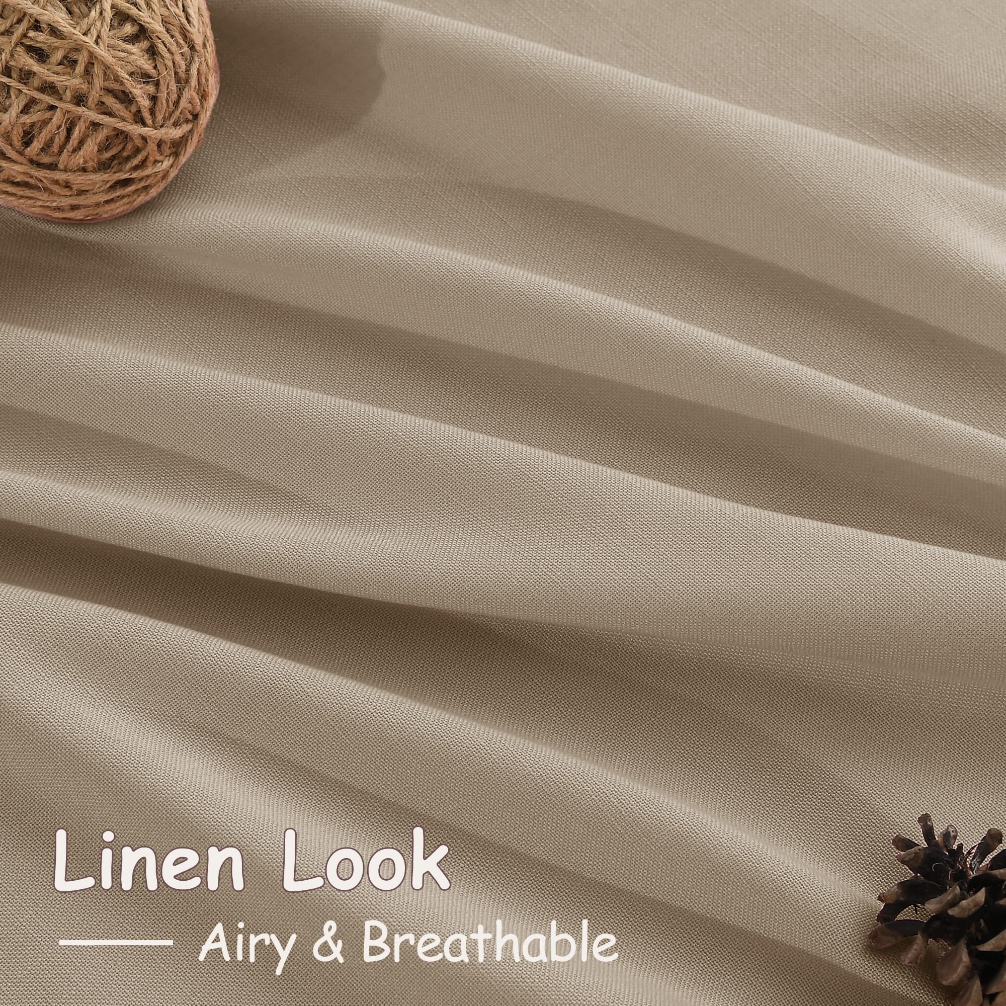 Sepia Beige Linen Curtains 102 Inches Long for Living Room Rustic Farmhouse Decor Light Filtering Semi Sheer Curtain Back Tab Neutral Modern Luxury Drapes for Bedroom Office 52x102, 2 Panels