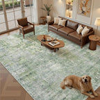 Soalmost Abstract Rug 8x12 Large Living Room Area Rugs Washable Green/Ivory