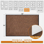 Mibao Super Absorbent Front Door Mat, 60" x 36", Non-Slip Washable Indoor Doormats, Low Profile Entryway Rug Outdoor, Dirt Resistant Welcome Mats for Front and Back Door Entrance, Brown